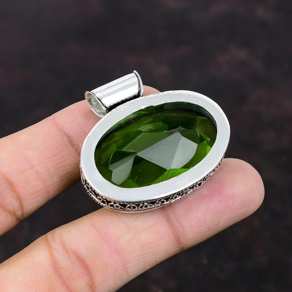 Faceted Peridot Pendant Handmade Jewelry Designer Pendant 925 Sterling Silver Pendant Peridot Gemstone Jewelry Vintage Pendant Gift For Her