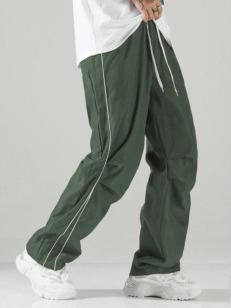 European-Size Men's Retro Sports Casual Pants - High Street Hong Kong Style, Loose Straight Leg