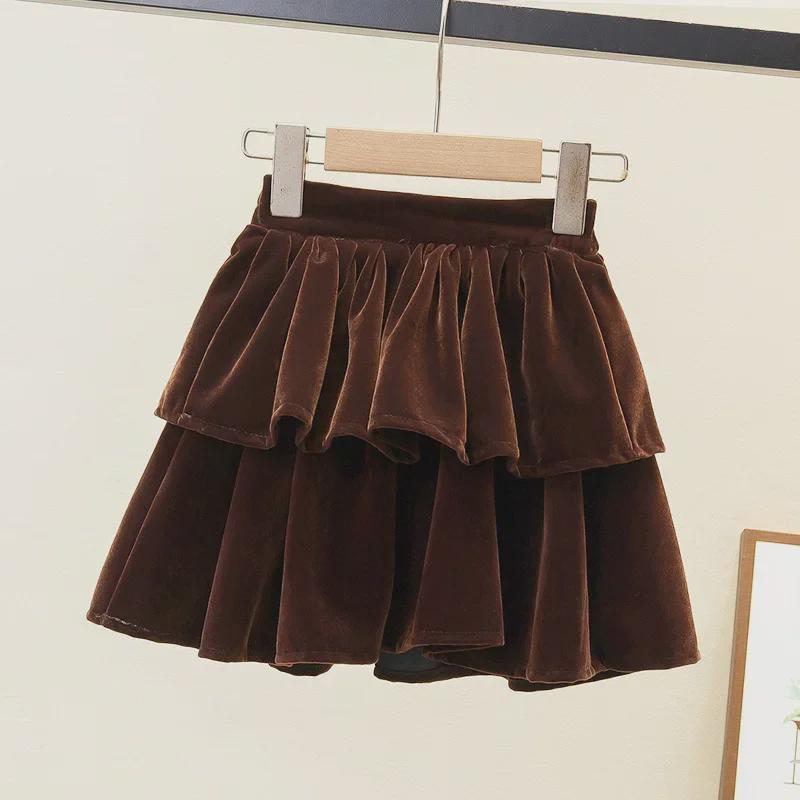Velvet High-Waist A-Line Skirt for Women & Girls - Autumn/Winter Collection