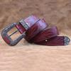 Men's Western Buckle Genuine Cowhide Leather Belt, Thick and Embossed for a Fashionable Look