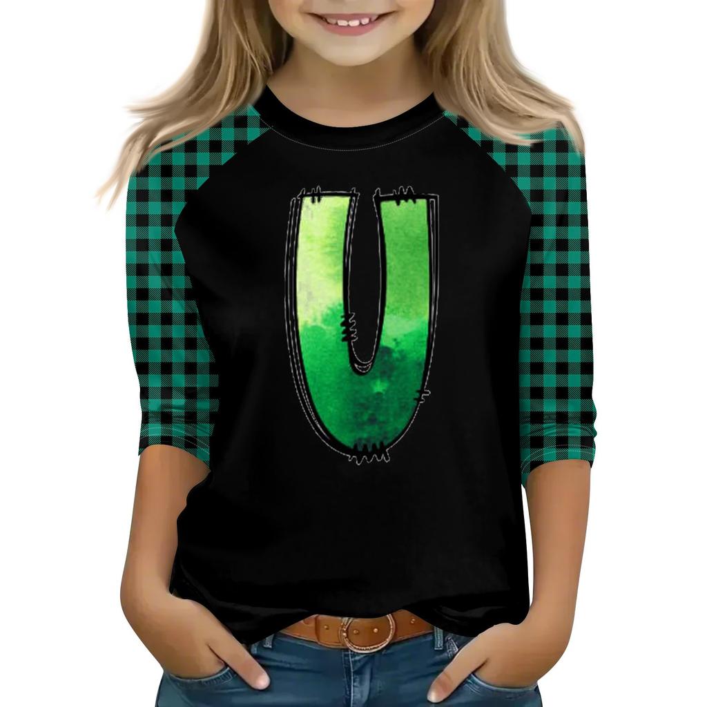 Oberteile für junge Mädchen von 4–16 Jahren, Rundhalsausschnitt, 3/4-Ärmel, T-Shirts, trendige Oberteile, Outfit-T-Shirts