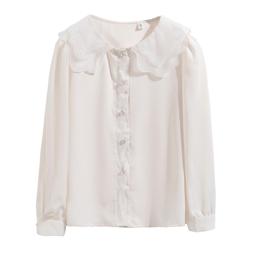 New 2024 Fashion Autumn Long Sleeve Doll Collar Casual Chiffon Blouse Shirt Women Tops Blouses Shirts J465