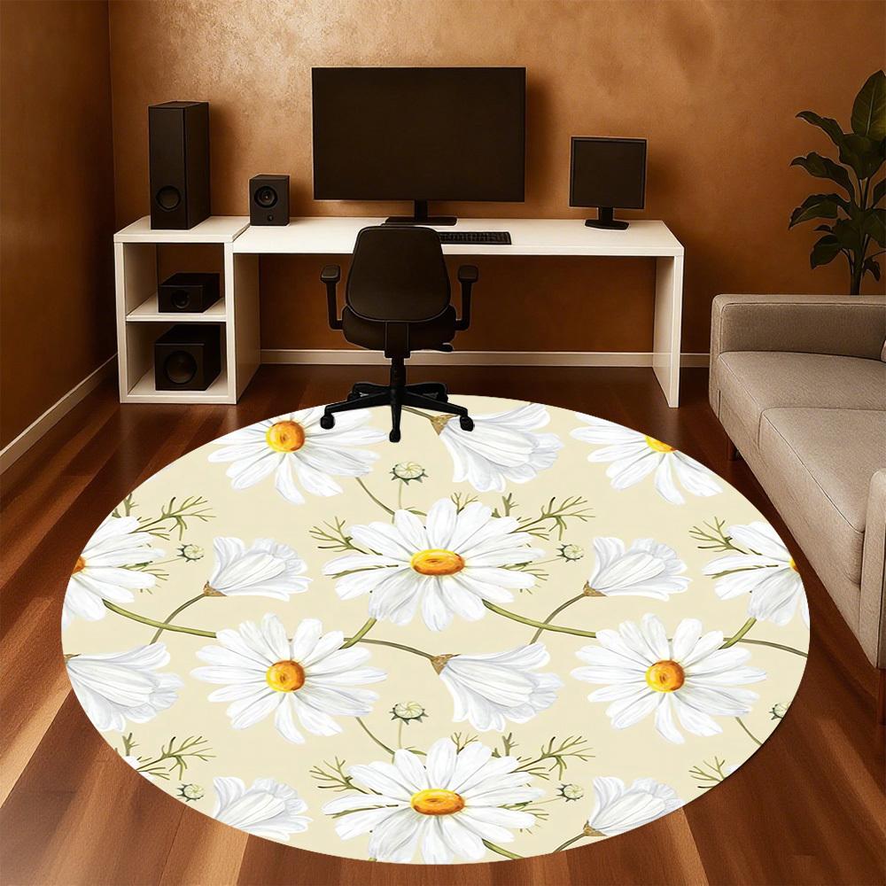 1pc Daisy Flower Pattern Round Chair Mat Area Rug - Non-Slip, Floor Mat for Office, Bedroom, and Indoor Decor C1118130