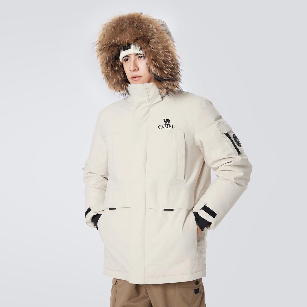 CAMEL Waterproof Windproof Hooded True Mink Fur Warm Workwear Down Jacket Unisex M34CS01643
