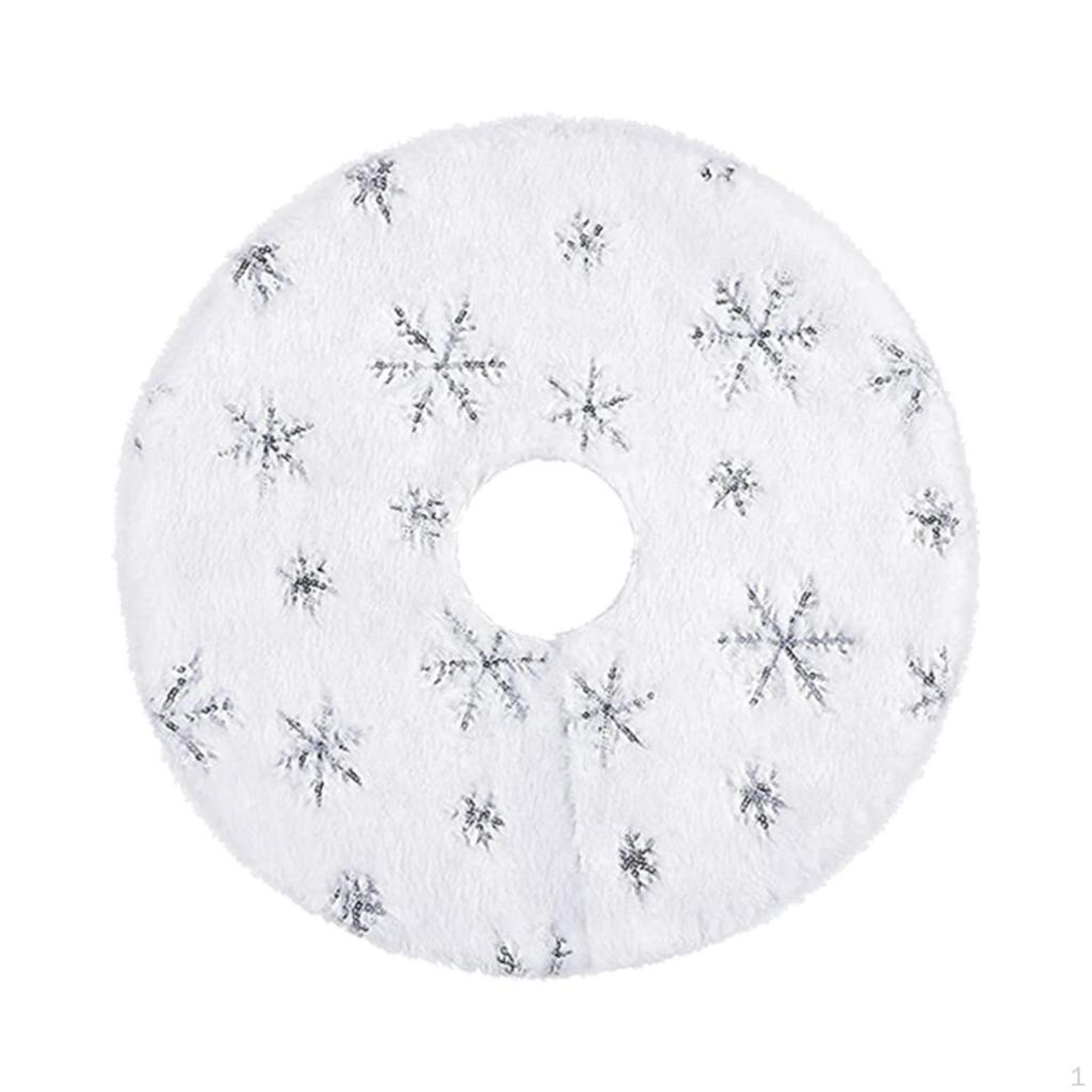 Mini Plush Christmas Tree Skirt 15 Inch Ornament for Living Room Indoor Home Silver Snowflakes