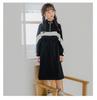 Frühling/Herbst 2024 Mädchen Lässiges Patchwork Stehkragen Langarmkleid für Eltern und Kind