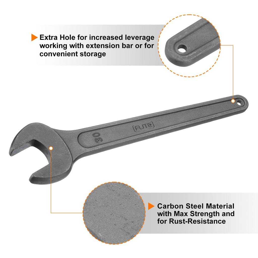 uxcell Spanner Thick Carbon for Automotive Repair and Furniture Gray Single-Ended Wrench, 2-Piece Set, 30mm, Steel, Assembly,