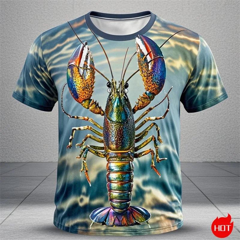 Summer Round Neck Funny Crayfish Graphic 3D Print Top Fashionable Casual Short Sleeved Men's T-shirts