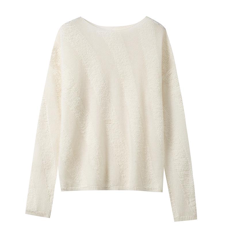 2026 Women’s Autumn/Winter One-Shoulder Striped Cashmere Sweater - Loose Fit Wool Knit Base Layer