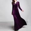 Women's And Winter Gold Velvet V-Neck Solid Color Long-Sleeved Party Dress