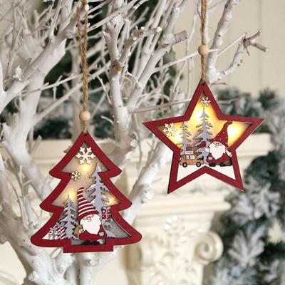 Weihnachten Roter Wald Alter Mann Holz Leuchtanhänger Weihnachtsbaumschmuck Runder Fünfzackiger Stern Anhänger