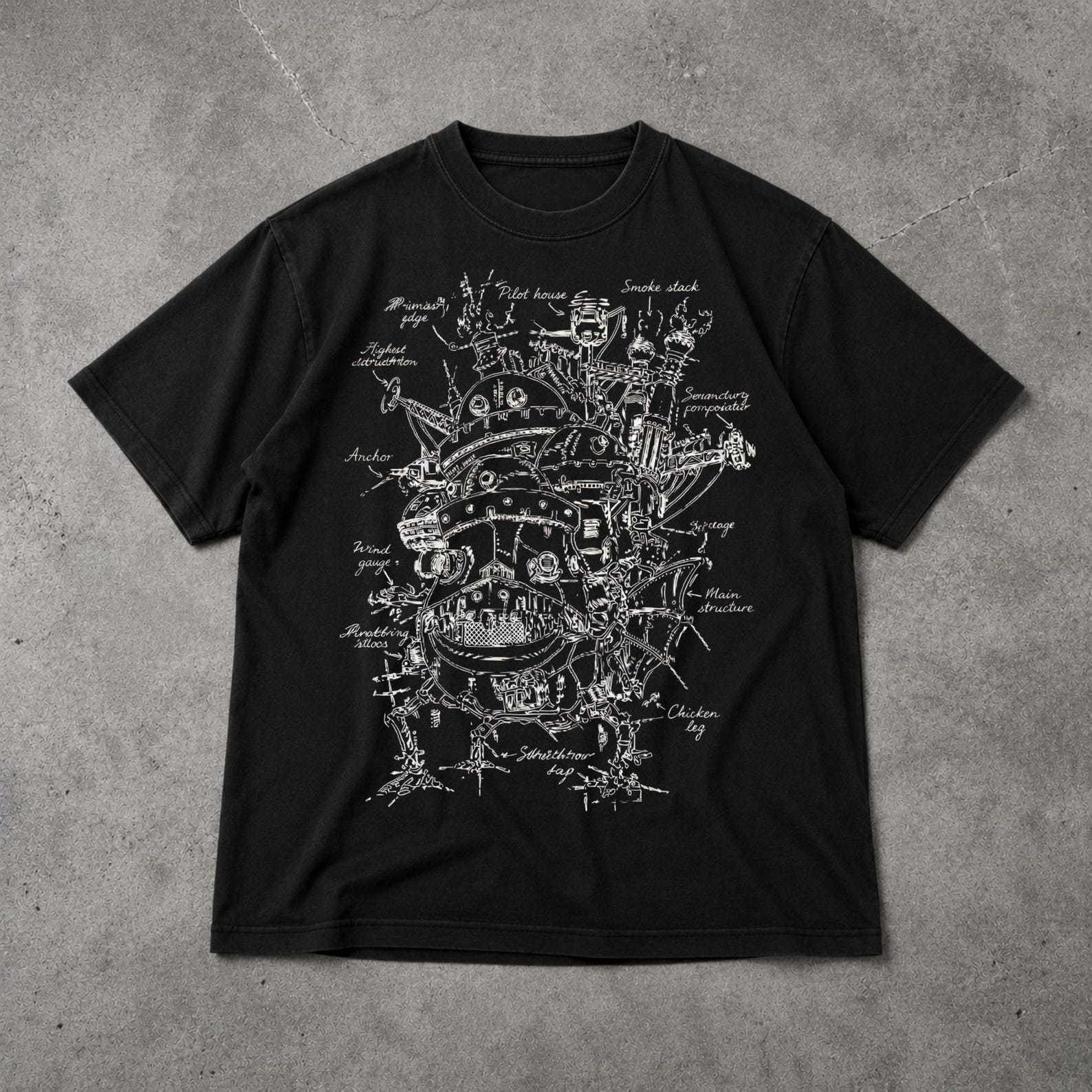 Howl’s Moving Castle Sketch Shirt, Vintage Anime Fantasy Graphic Tee, Magical Castle Aesthetic T Shirt S