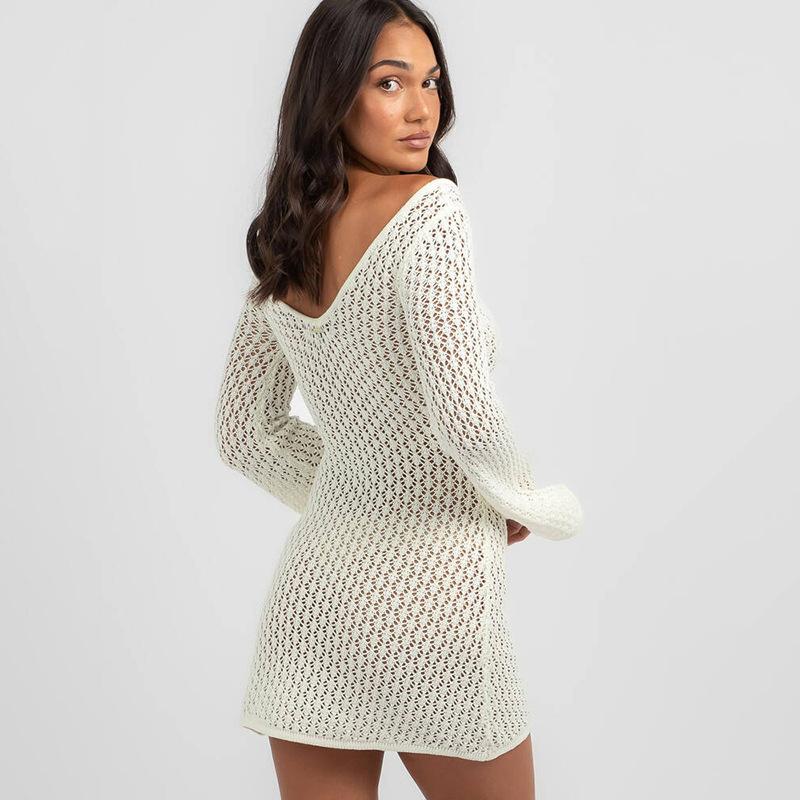 New Summer Beach Skirt for Women Solid Color Sexy Knitted Beach Bikini Women's Dress