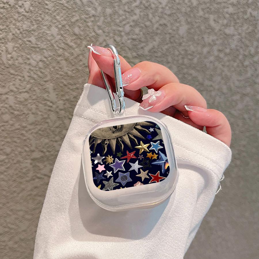 Clear Earphone Cases Cover With Hook Case For Samsung Galaxy Buds 4 Pro Live 2Pro 2 4Pro 3Pro 3 FE Star Moon Pattern