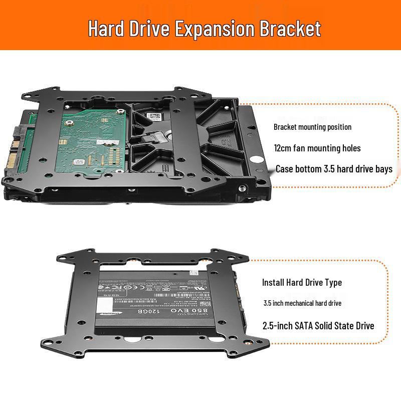 Stackable Desktop Hard Drive & Graphics Card Bracket for 2.5"/3.5" Bays with 12" Fan Support