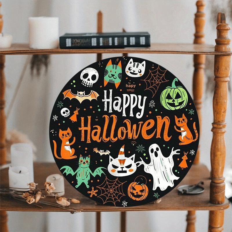 2d Flat 20*20cm, Popular Home Decoration, Halloween Ghost Kitten Wooden Circular Logo, for Club, Kitchen, Garden, Cafe, Bar Decor.