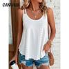 Women Sleeveless Camisole Tank Top White Round Neck Eyelet Pattern