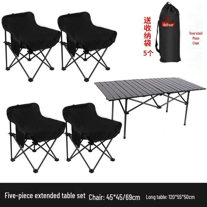 Outdoor Folding Camping Table & High-Back Chair Set