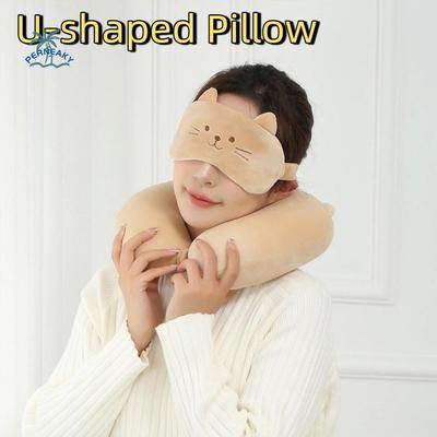 Portable U-shaped Pillow Soft Cartoon Animal Neck Pillow Slow Rebound with Eye Mask Neck Support Pillow Office Nap