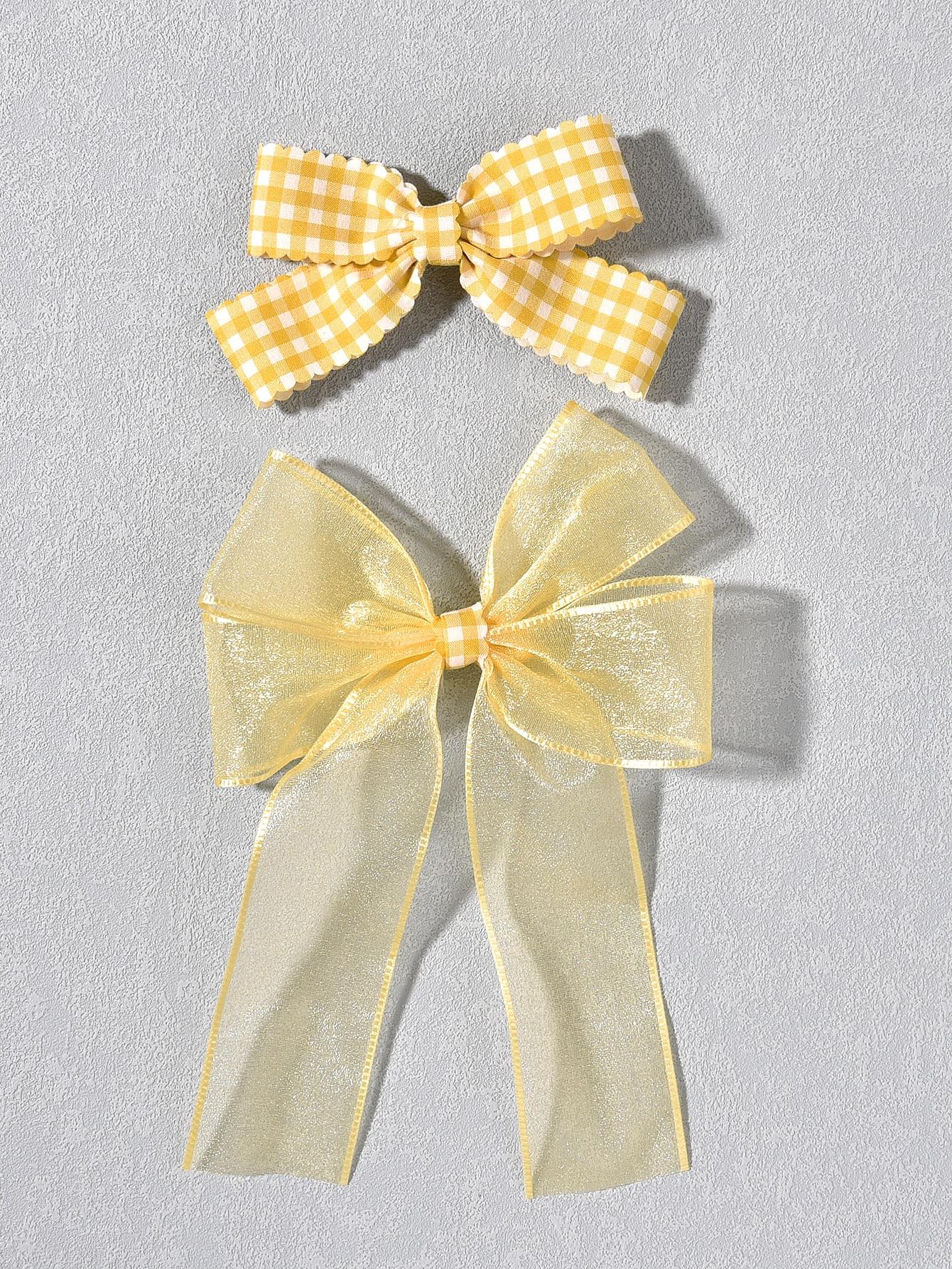 

2 Pcs Cute Little Girl Hairpin Yellow Bow TiePlaid Fabric Hairpin Baby and Lady Hair Headpiece For Daily Dressing Hair Claws жёлтый
