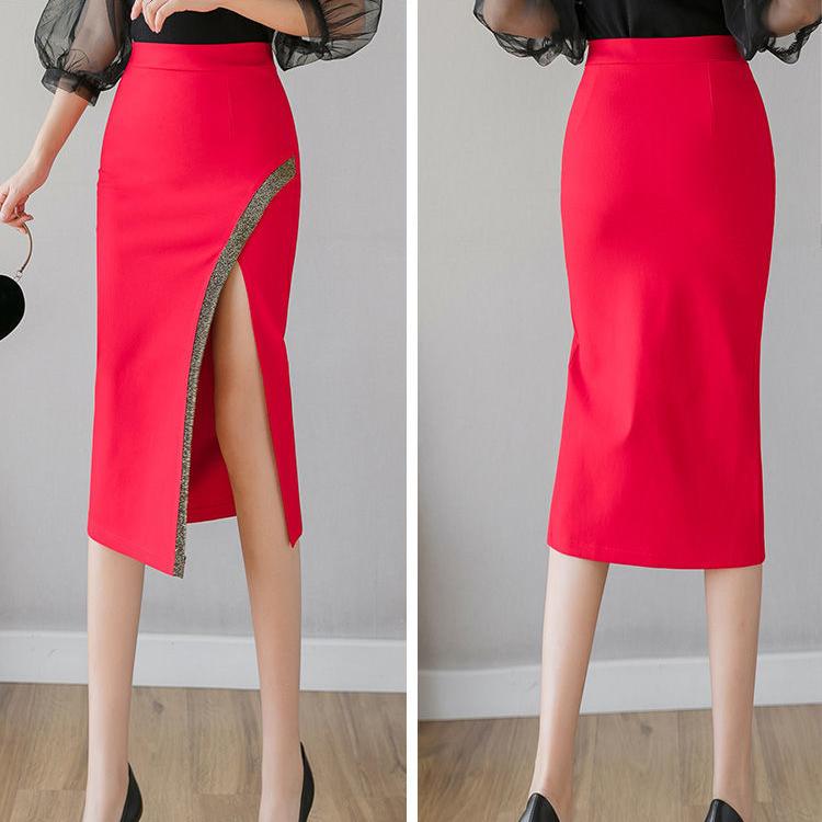 Hip Skirt Women Sexy Irregular Tight High Waist Mid-calf Split Zipper Club Casual Home Office Skirts