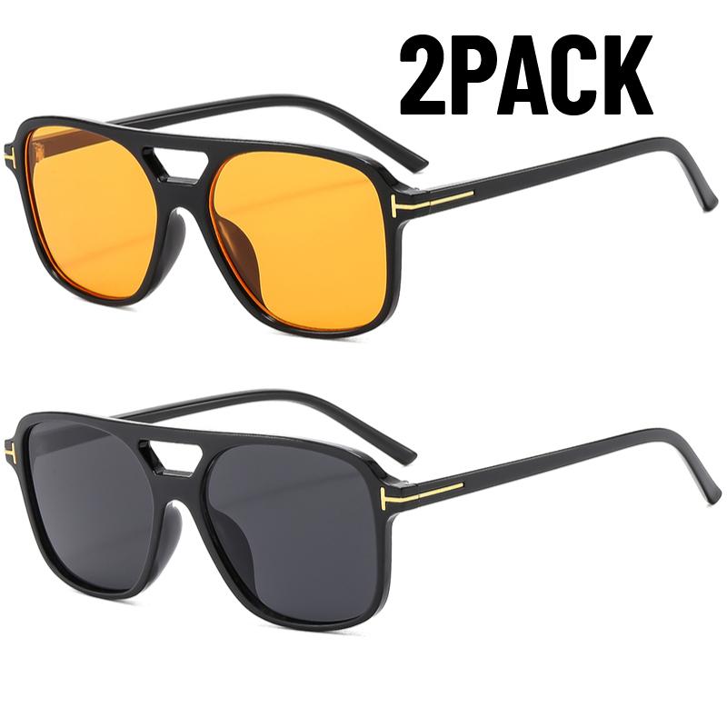 2PACK New Classic Oversized Men Sunglasses Vintage Brand Women Glasses Retro Double Bridges Female Glasses Outdoor Sports UV400