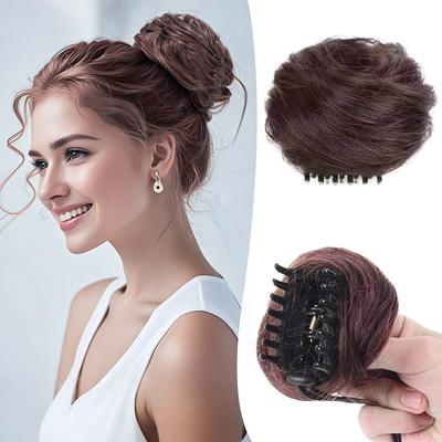 1 pezzo di chignon sintetico spettinato con clip, chignon ondulato e riccio, chignon finto per donne, da indossare tutti i giorni