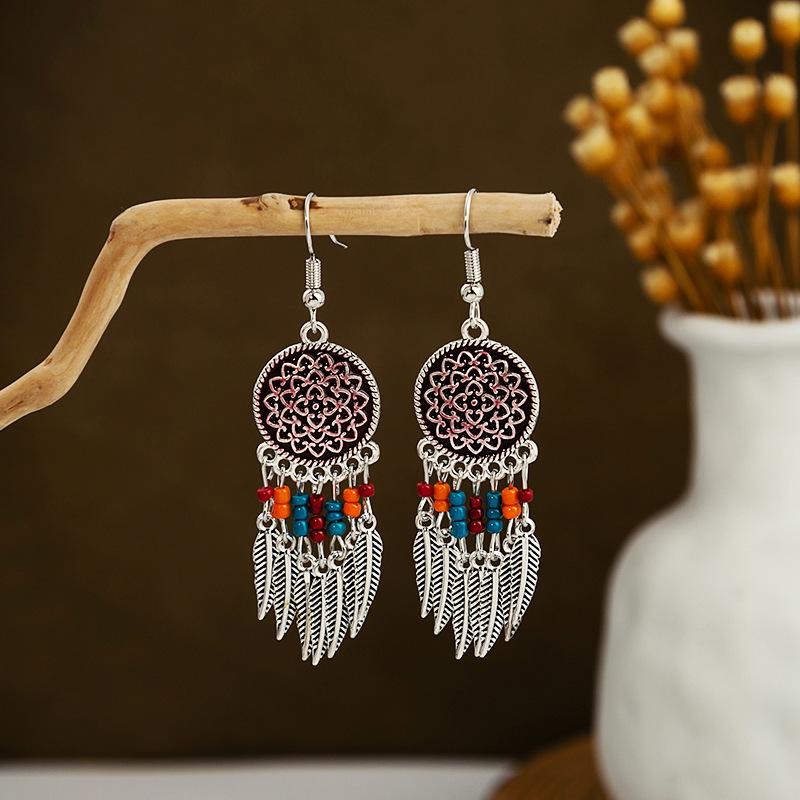 Bohemian Owl Bronze Filigree Earrings with Turquoise Tassels