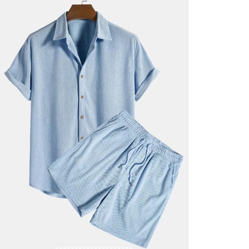 Men's Casual Loose Multicolor Beachwear Corduroy Short-sleeved Suit Two-piece Suit