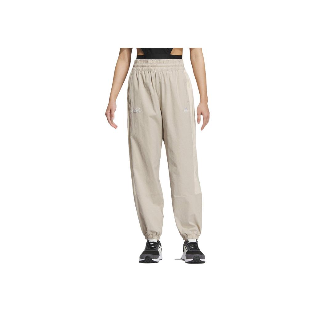 Adidas Originals Solid Mid-Rise Fitted Tapered Woven Pocket Casual Pants Women Pants Beige IP0743
