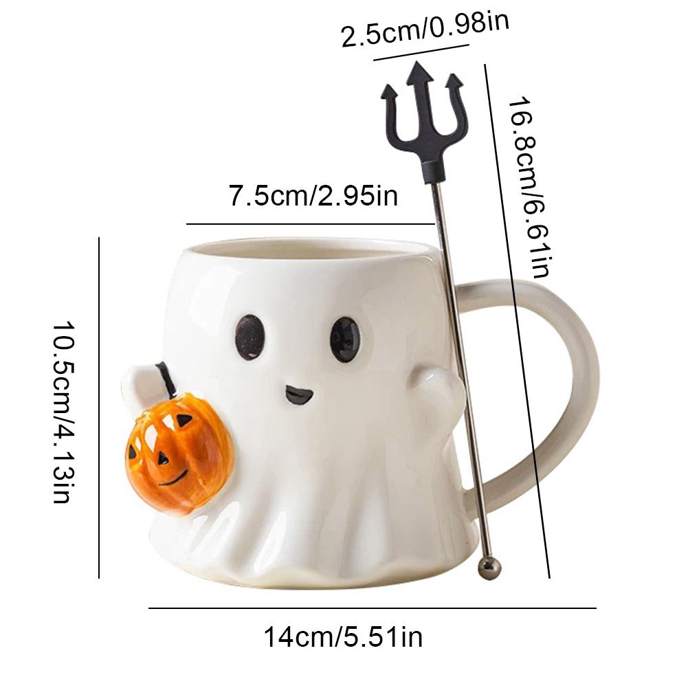 600ML Cute Ghost Water Cup Halloween Pumpkin Ghost Face Ceramic Mug Couple Afternoon Tea Coffee Cup Drinking Set Halloween Gifts