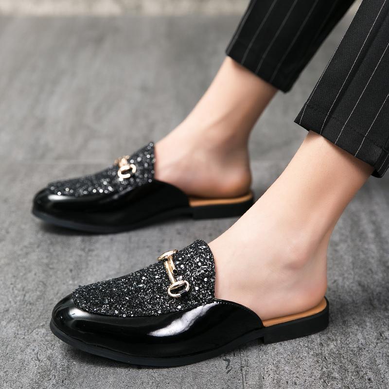 Fashion Fashionable retro men's half shoes Comfortable Walking Shoe Casual Brand designer style black Color Sequin outdoors summer