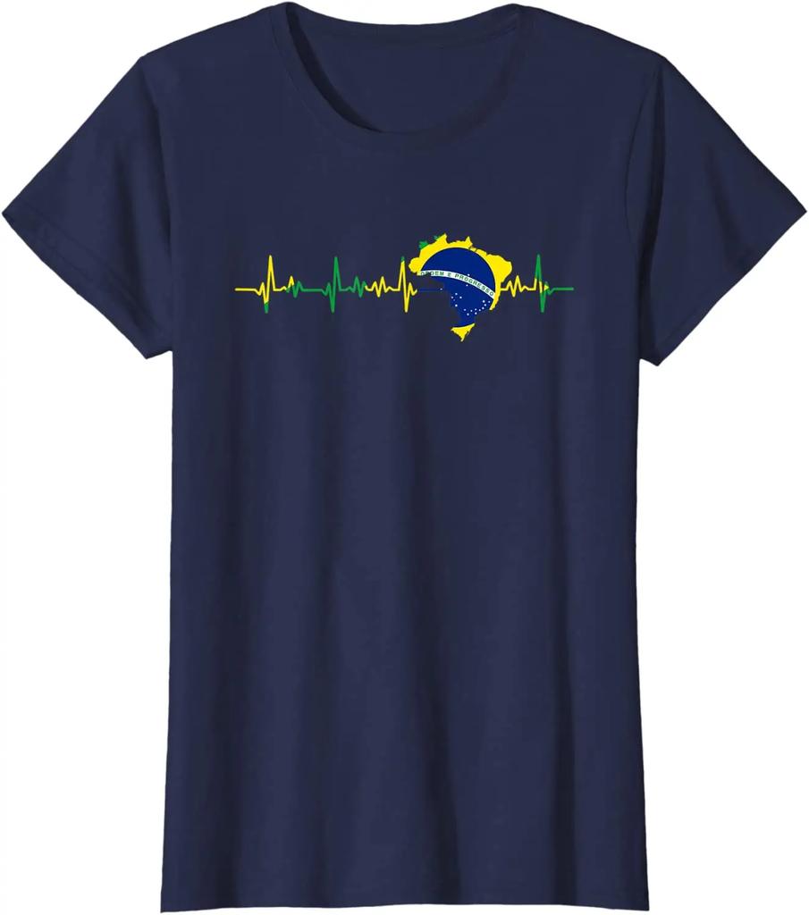 Brazil Flag Heartbeat Brasil Unisex TShirt Short Sleeve  Cotton ONeck Unisexs Clothing