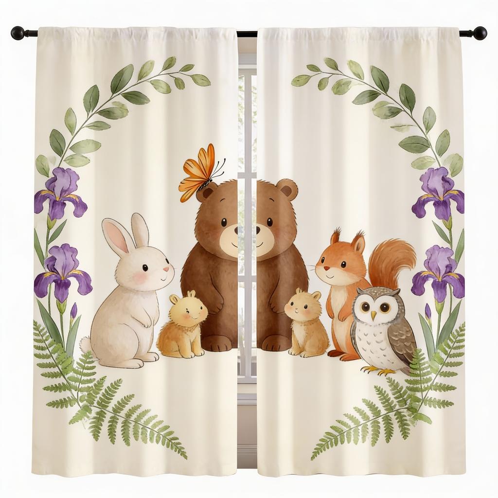 2Pcs Cute Animal Sheer Curtains Lion Elephant Giraffe Zebra Light Filtering Window Drapes for Spring Summer Room Decor