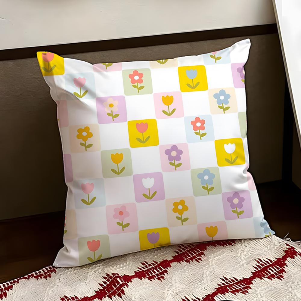 Bright Spring Pastel Gingham Cushion Cover Reversible Soft Durable Pillow Cover Home Car MultiScene Use for Daily Comfort