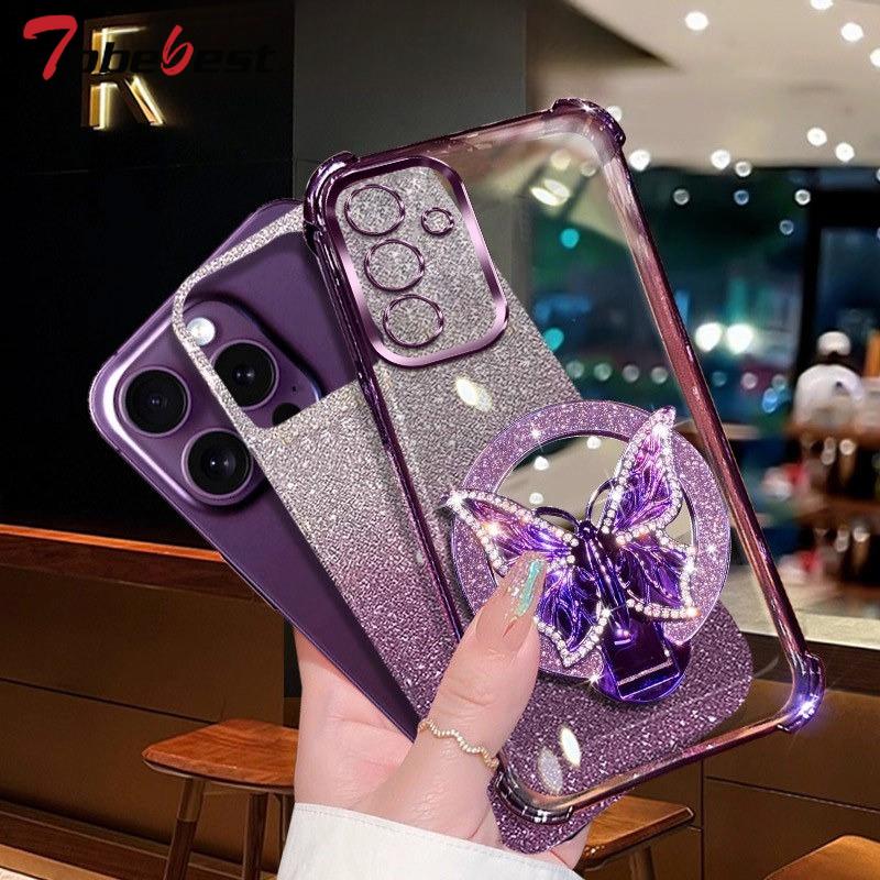 Butterfly Mirror Crystal Bracelet Case for Samsung Galaxy A13 A23 A33 A53 A73 A12 A22 A32 A52 A52S 4G 5G Cover