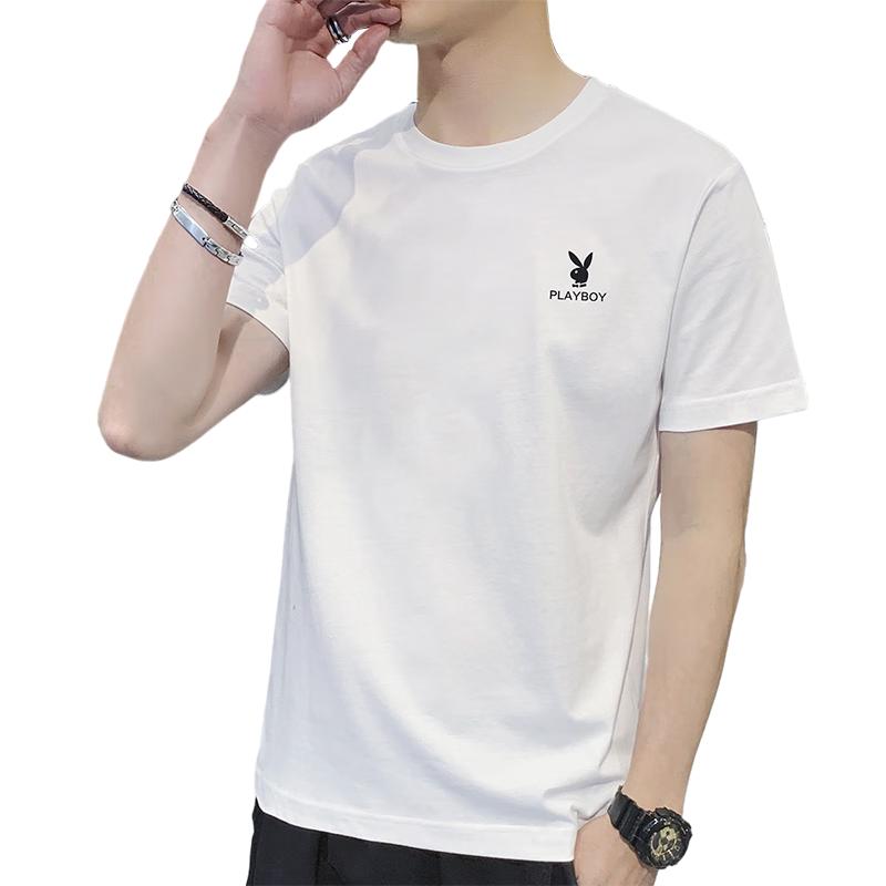 PLAYBOY Camiseta de Manga Corta para Hombre, Top de Verano para Hombre, Moderna de Corte Holgado de Color Sólido, Algodón Puro, Camiseta Interior, Negra, 3XL