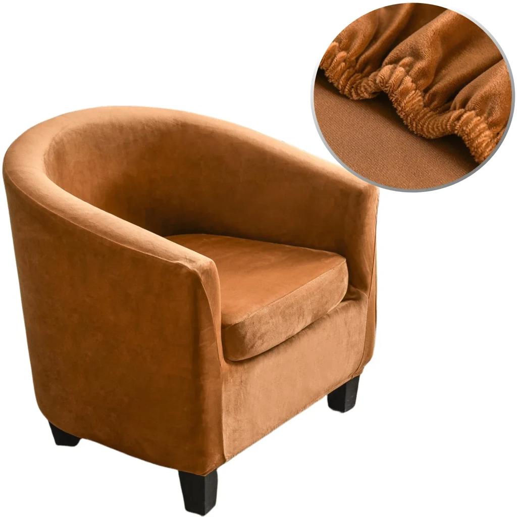 Plush Velvet Tub Chair Covers Club Chair Slipcover Cushion Cover 2-Piece Stretch Soft Washable Armchair Sofa Furniture Protector