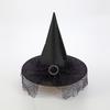 European & American Halloween Lace-up Witch Hat - Black Oxford Cloth Pointed Wide-Brim
