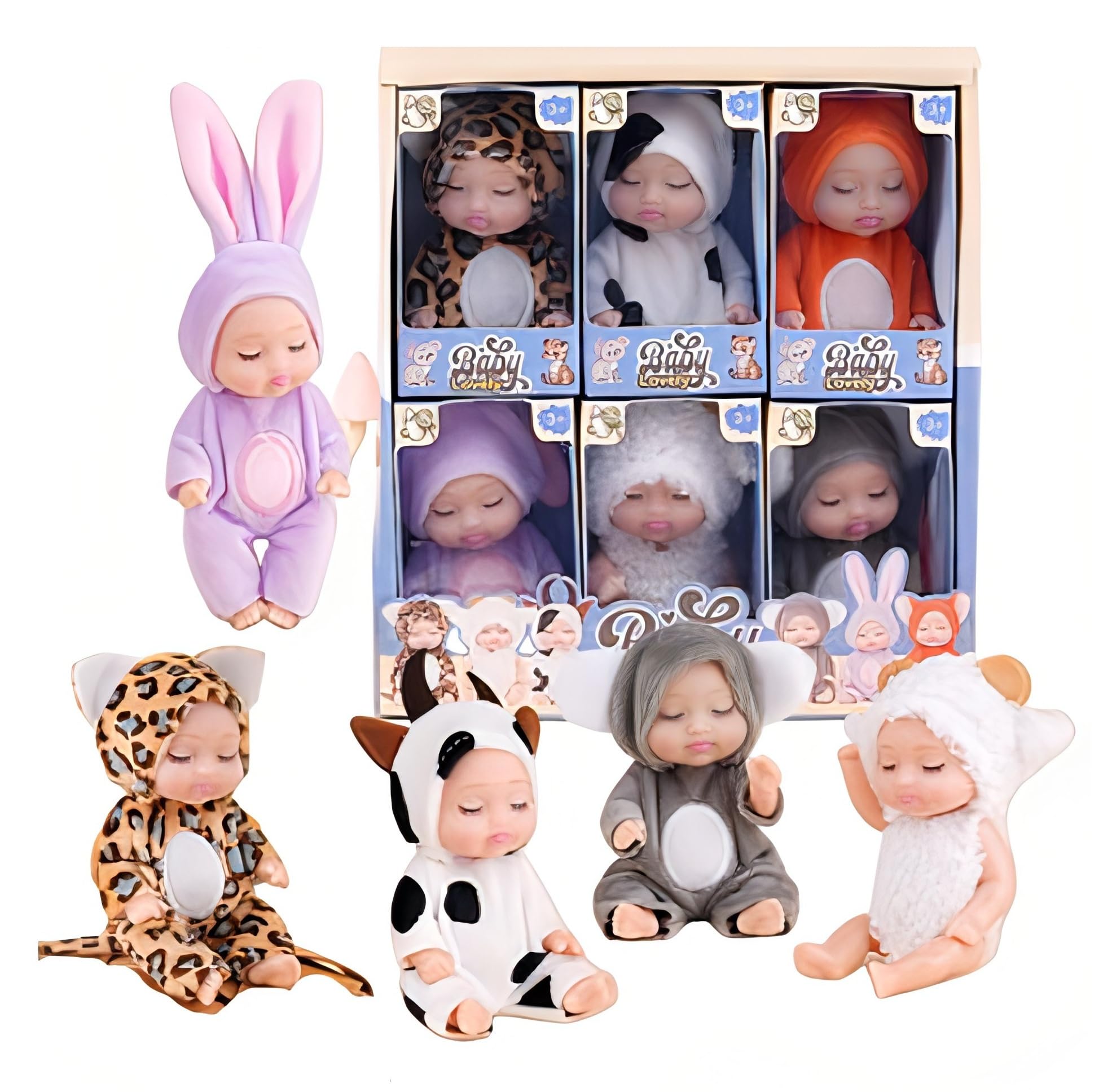 

CuteBaby Baby Dolls, Mini Baby Dolls, Set of 6, Reborn Dolls, Cute, Adorable, Animal Costumes, Dress-Up, Gift, Ages 5 and Up, Set C
