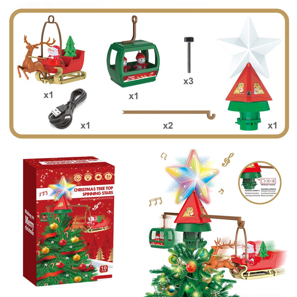 Christmas Tree Topper Spinning Star Animated Funny Xmas Decoration With Musicians For Indoor Home Classroom Party Decor