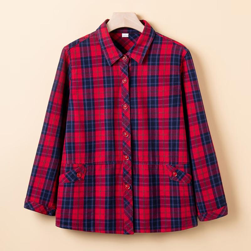 Yuzhaolin Women's Pure Cotton Plaid Long-Sleeve Shirt