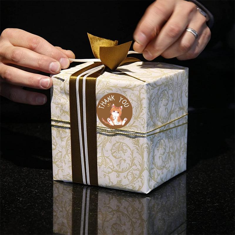 500 Sheets/Roll Cute Cartoon Cat Thank You Stickers - Round Self-Adhesive Envelope Seals