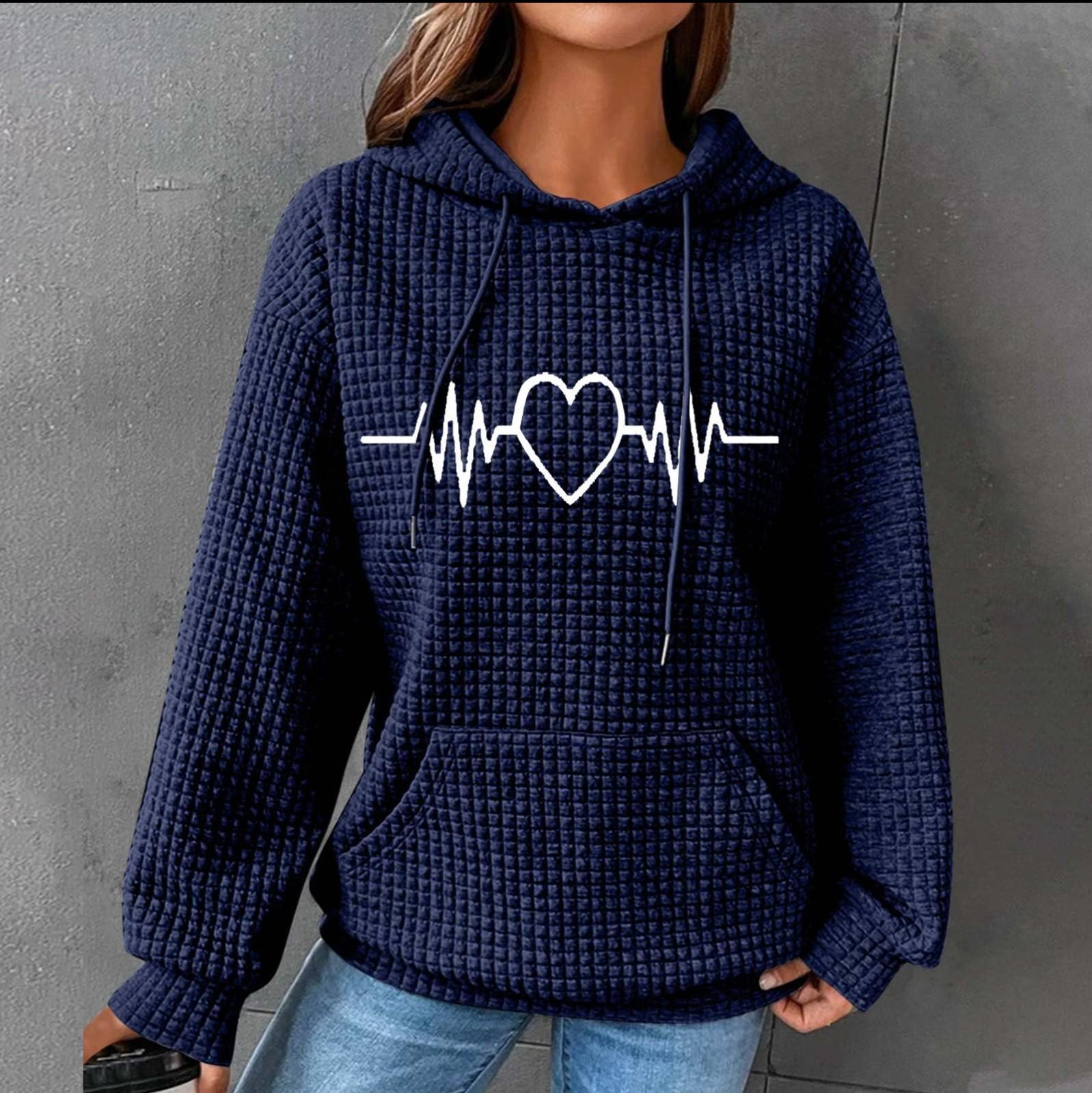

Жіночі толстовки з довгим рукавом, повсякденний принт, худі на шнурках, світшоти для жінок, пуловери з кишенями L синій