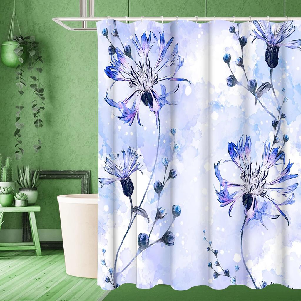 Purple Blue Pattern Bathing Curtain Bathroom Shower Curtain Waterproof With 12 Hooks Home Deco