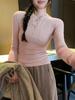 Women's Retro Henley Collar Knit Top - Autumn/Winter 2025, Waist-Cinching, Figure-Flattering, Solid Color.