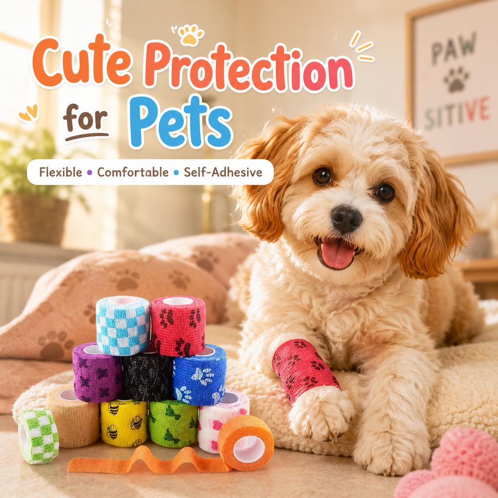 Vendaje Adhesivo Autoadhesivo Transpirable No Tejido de Primeros Auxilios para Perro Gato Mascota