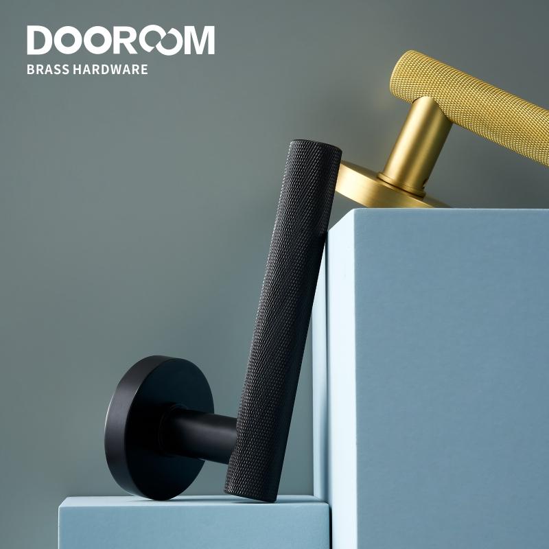 Dooroom Brass Knurled Door Lock Set Modern Gold Black Interior Bedroom Bathroom Double Wood Door Lever Set Dummy Handle Knob