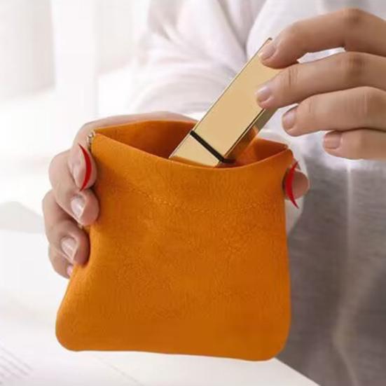 Snap Closure Organizer Pouch Faux Leather Portable Cosmetic Storage Bag Self-Closing Pouch for Lipstick Earphones