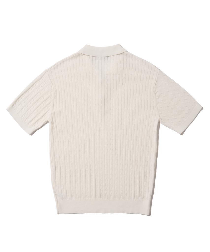 ANALOG MOOD Cable Half-Zip Collar Short-Sleeve Knit (Ivory)
